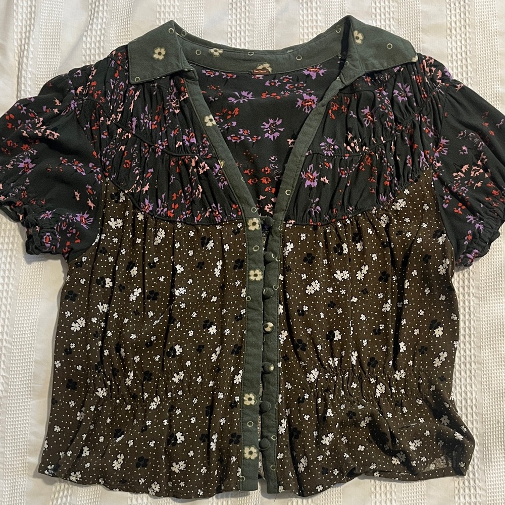 Free People Floral Button-Up Blouse